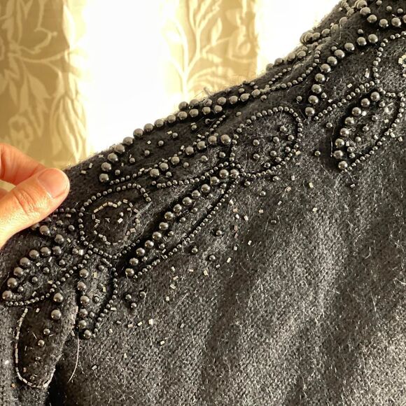 Vintage 80s Western Connection Black Beaded Sweater Dark Academia Art Deco Sz M - Picture 3 of 8